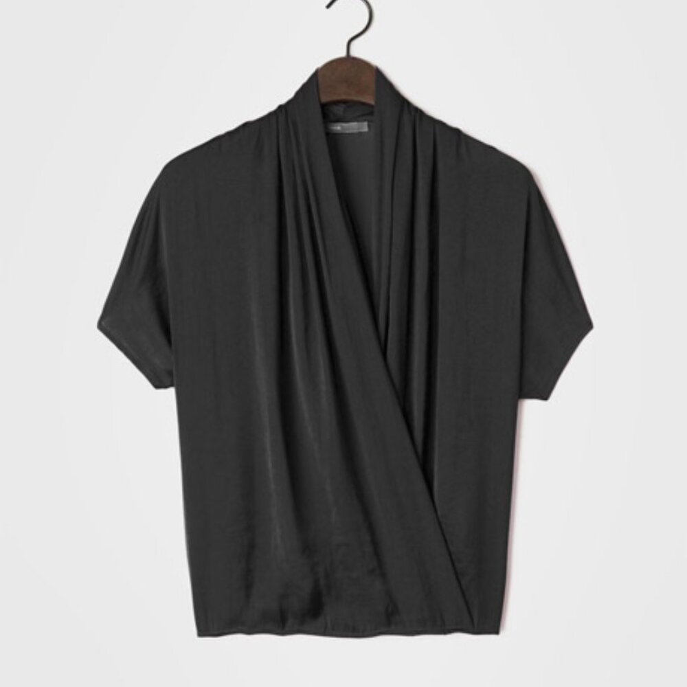 Vince Short Sleeve Wrap Blouse in Black
